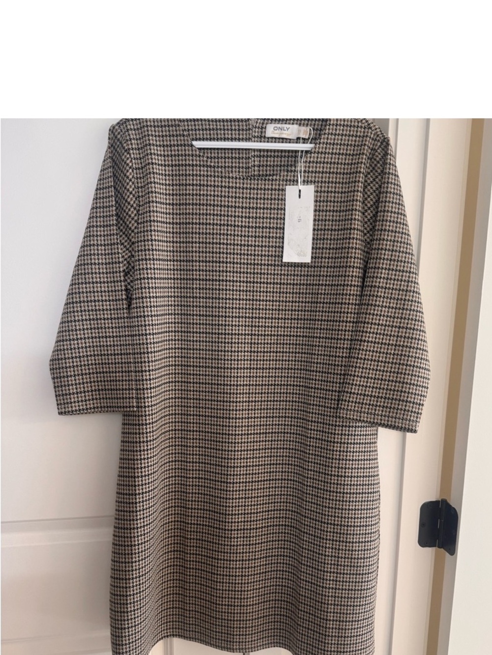 ONLY Black and Cream Houndstooth Midi Dress